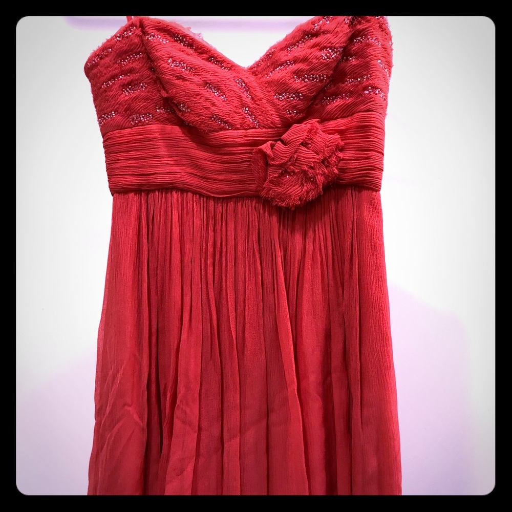 BCBG strapless red chiffon empire waist dress 0